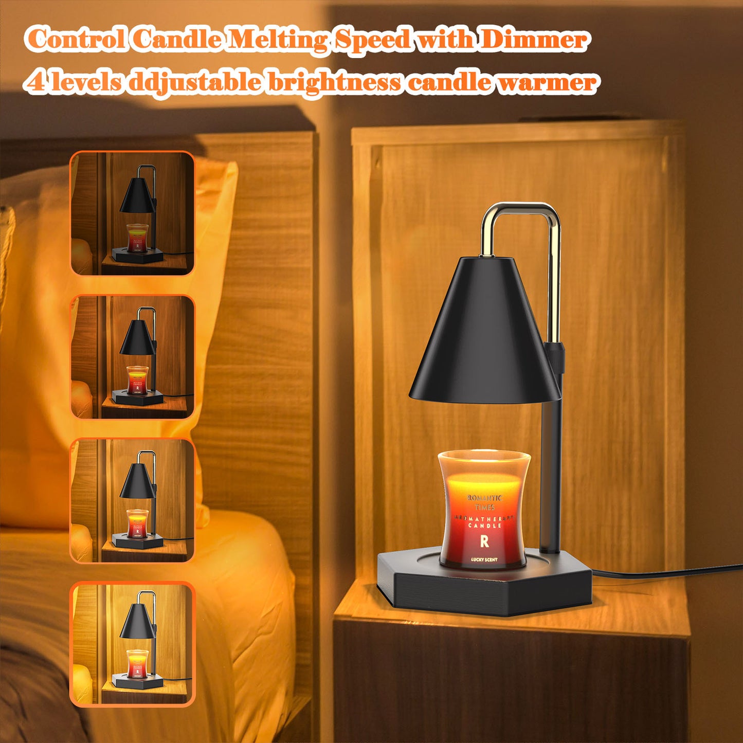 RAINBEAN Candle Warmer Lamp With Timer  Adjustable Height Electric Candle Warmer Dimmable With 2 Bulbs Wax Melt Warmer